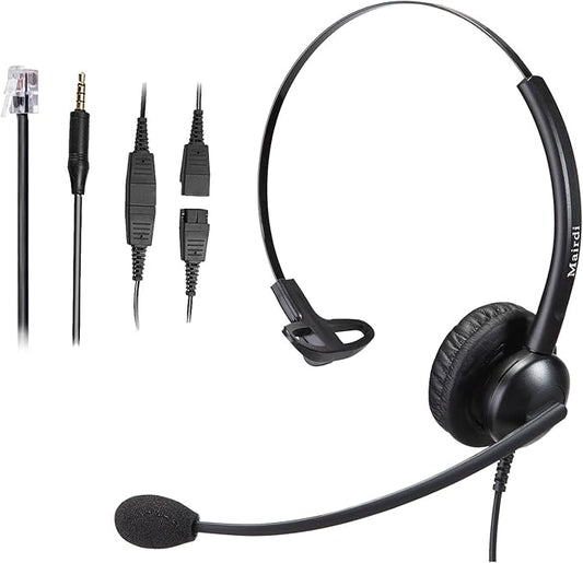 Telephone Headset with Noise Canceling Microphone, Mono Office Call Center Headset with RJ9 & 3.5mm Jack for Landline Deskphone Cell Phone PC Laptop, Work for Mitel Aastra Toshiba NEC Shoretel