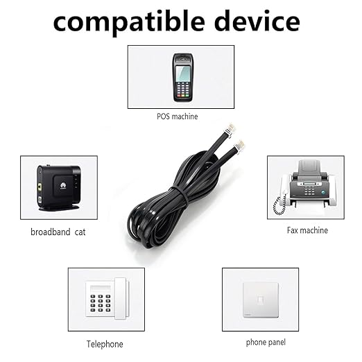 10 FT - 4 Pack Phone Extension Cord, Telephone Cable with Standard RJ11 Plug (6P4C), Black, for Landline Telephones, Fax, Modems, Answering Machines