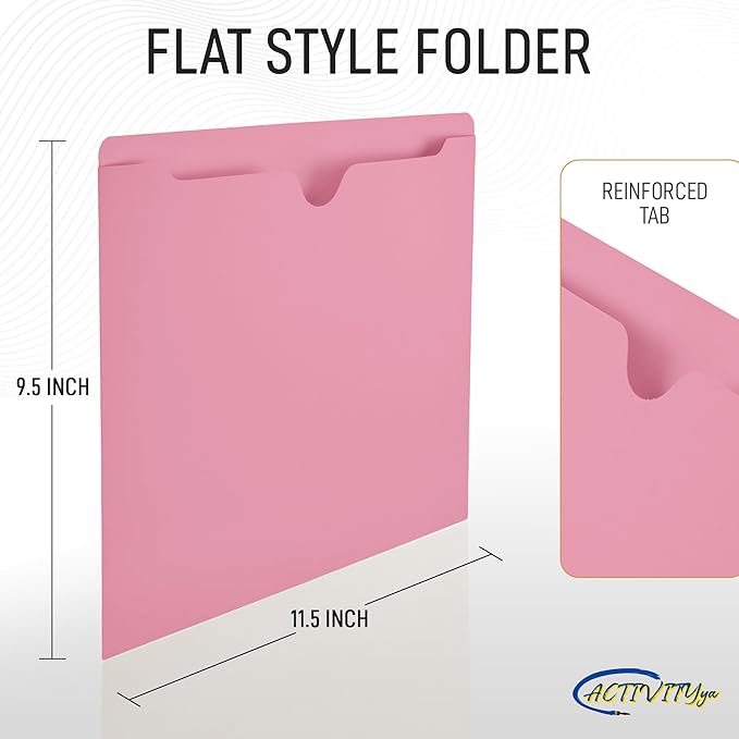 Pink File Jackets, Flat-No Expansion, Letter Size, Reinforced Straight-Cut Tab, 10 Pack