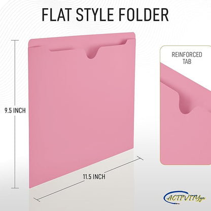 Pink File Jackets, Flat-No Expansion, Letter Size, Reinforced Straight-Cut Tab, 10 Pack