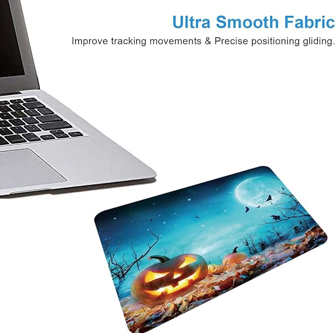 Halloween Mouse Pad,Pumpkin Glowing at Moonlight in The Spooky Forest Mouse Pad,Mouse Mat Square Waterproof Mouse Pad Non-Slip Rubber Base Mousepad for Office Laptop, 9.5"x7.9"x0.12" Inch