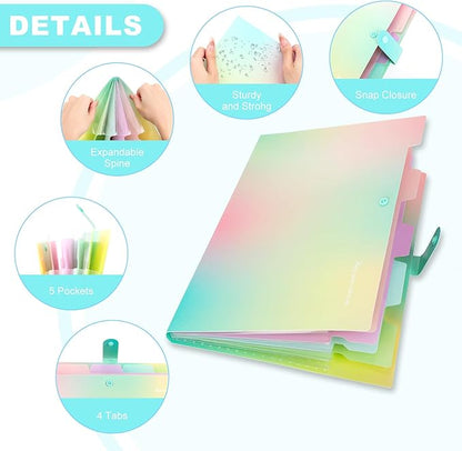 Ddaowanx Expanding File Folder, Letter A4 Size Accordion Plastic File Organizer, 5 Pocket Folders for Documents, Aesthetic Folder with Labels, Paper Organizer for School Office (Aurora Green)