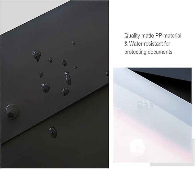 VANRA 5 Pieces A4 Envelopes Folders for Paperwork Plastic Wallets Document Organizer with Snap Button Closure A4 Letter Size (Black)