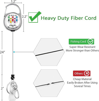 Phlebotomy Badge Reel Retractable Heavy Duty, Phlebotomist ID Badge Holder Retractable Clip, Funny Nurse Badge Reel ID Card Holder Name Badge Clip My Job is All Rainbows and Butterflies