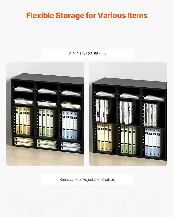 VEVOR Wood Literature Organizer, 36 Compartments, Mailboxes Slot with Removable Shelves, File Sorter for Office, Home, Classroom, or Mailrooms Organization, Black