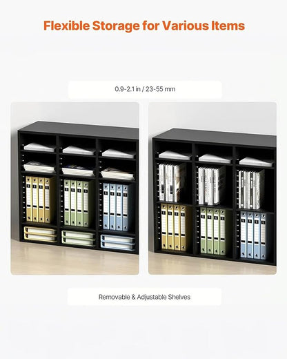 VEVOR Wood Literature Organizer, 36 Compartments, Mailboxes Slot with Removable Shelves, File Sorter for Office, Home, Classroom, or Mailrooms Organization, Black