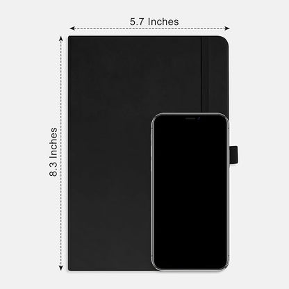 RETTACY Bullet Dotted Journal, A5 Dotted Notebook Journal with 192 Pages, 5.7'' × 8.3'', Medium Size, 100 GSM Thick Paper, Leather Hardcover, Bullet Journaling, Planning (Black)