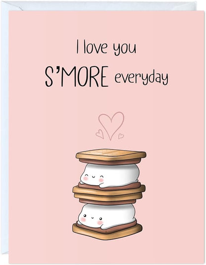 ALY LOU Anniversary Card for Her Him/Girlfriend Wife/Husband Boyfriend, Friendship Thank You Birthday Kawaii Greeting Card (I Love You S'more ...)
