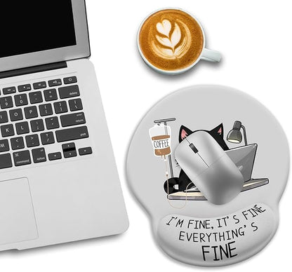 Cat Ergonomic Mouse Pad with Wrist Rest, Gaming Mouse Pad with Wrist Support, Funny Mouse Pads for Desk, Computer Mousepad with Non-Slip Pain Relief PU Base, Cute Office Desk Accessories