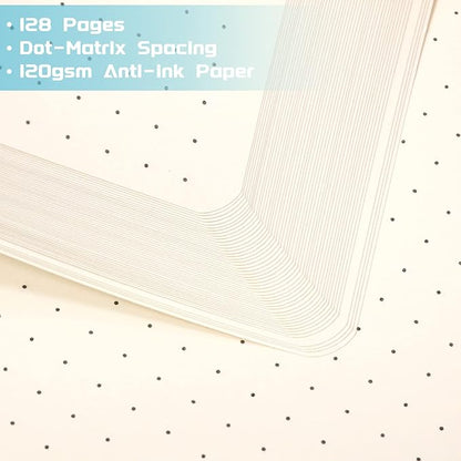 Dotted Journal/Notebook - Dot Grid Hard Cover Notebook, Premium Thick Paper with Fine Inner Pocket, Black Smooth Faux Leather, Pen Loop, 5.3'' x 8.26'' - Light Blue