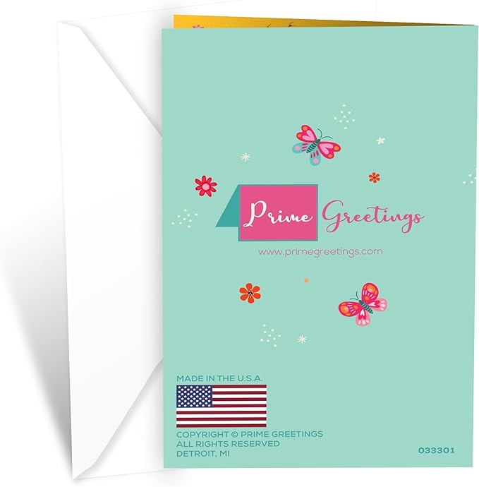Prime Greetings Birthday Card For Her, Made in America, Eco-Friendly, Thick Card Stock with Premium Envelope 5in x 7.75in, Packaged in Protective Mailer