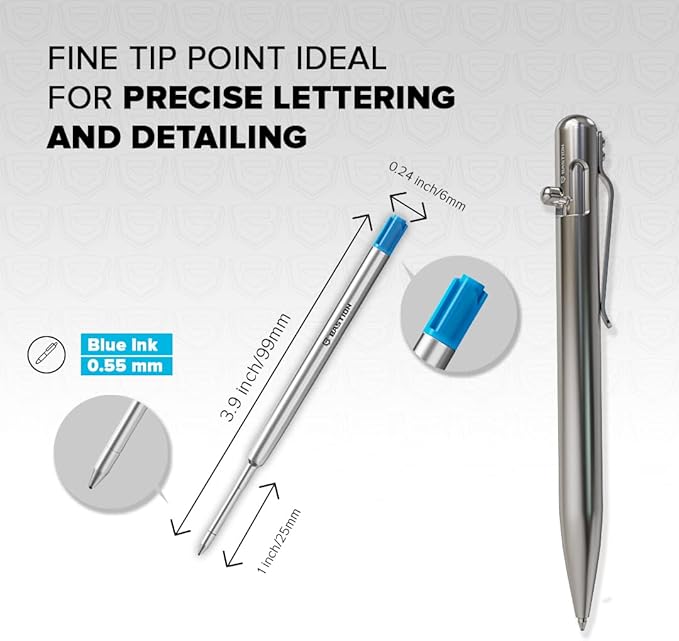 BASTION® Premium Pen Refill, Deeply Pigmented Ink for All Bastion Bolt Action Luxury Pens, Standard Ink Refill with 0.55mm Fine Tip - Blue Gel, 1 PC