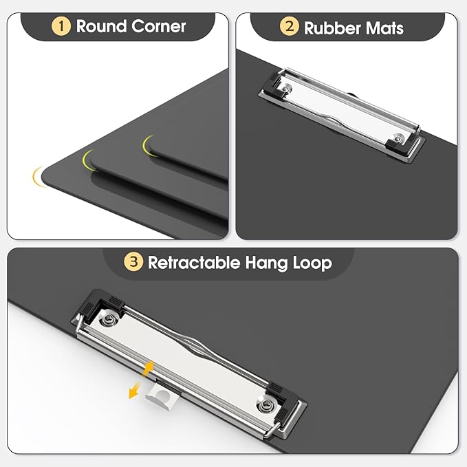 Plastic Clipboards, A4 Grey Clip Board 8.5x11 for Classroom, Students, Kid, Woman, Size 9" x 12.5" with Low Profile Clip, Office & School Supply