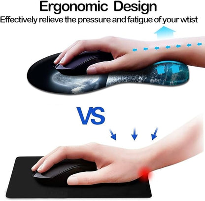 DOOKE Ergonomic Mouse Pad with Wrist Support and Coaster,Mouse Pads with Non-Slip PU Base for Home Office Working Studying Easy Typing & Pain Relief Moonlight