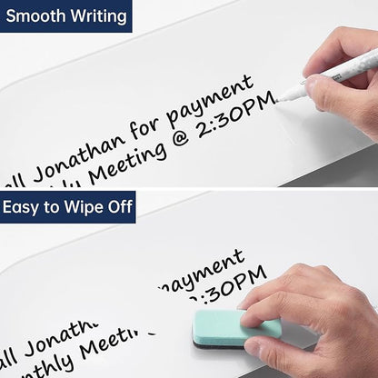 TSJ OFFICE Glass Desktop Whiteboard - 17 X 7 Inches Small Dry Erase Board with Warm White Light, Glass White Board Surface Notepad with 1 Drawer, Desk Organizers for Office, Home, School Supplies