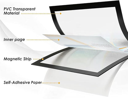 MaxGear 10 Pack Magnetic Sign Holder 11 x 17, Self Adhesive Wall Mount Sign Holder Display Picture Frames Window Sign Holder, Document Poster Paper Flyer Holder for Home Office Store