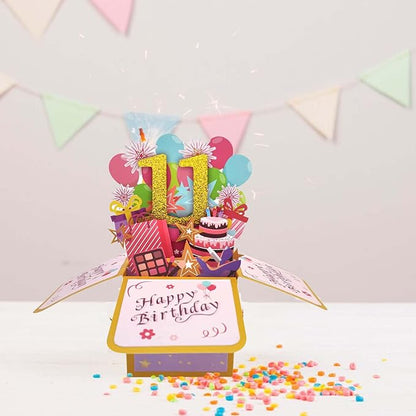 Asmallgf Happy 11th Birthday Popup Card for Daughter Son, Sweet Birthday Gift for 11 Years Old Girl Boy, Awesome Eleven Birthday 3D Greeting Card for Him Her, Best 11th Birthday Gift Idea for Niece Nephew