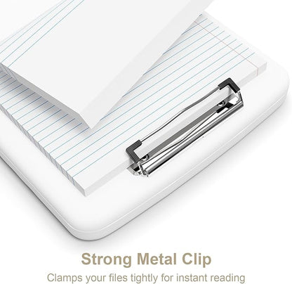 Piasoenc Clipboard with Storage, 8.5 x 11 Organization Box with Pen Holder and A4 Legal Paper Folder, Heavy Duty Plastic, Folio & Side-Opening, Low Profile Clip, for Nurses, Teachers, White