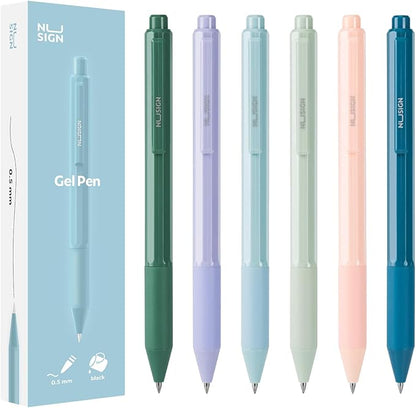 NUSIGN Gel Pens, 6 Pcs 0.5mm Black Ink Pens Fine Point Smooth Writing Pens, High-End Pens for Journaling Note Taking, Cute Office School Supplies Gifts for Adults