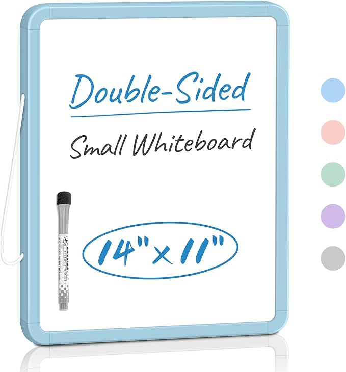 Small Double-Sided White Board Dry Erase Board For Wall, 14"x11" Hanging Whiteboard for Door, Mini Dry Erase Board with a black dry erase marker, Small Whiteboard for Kids Students, Back To School, Bl