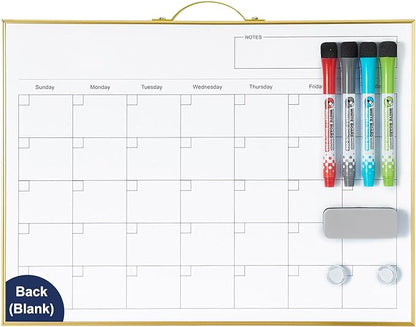 TSJ OFFICE White Board Calendar - 12 X 16 Inches Magnetic Dry Erase Board Monthly Calendar, Double Sided Writing Tablets with a Handle, to Do List Notepad for Office, Home, School, Gold Aluminum Frame