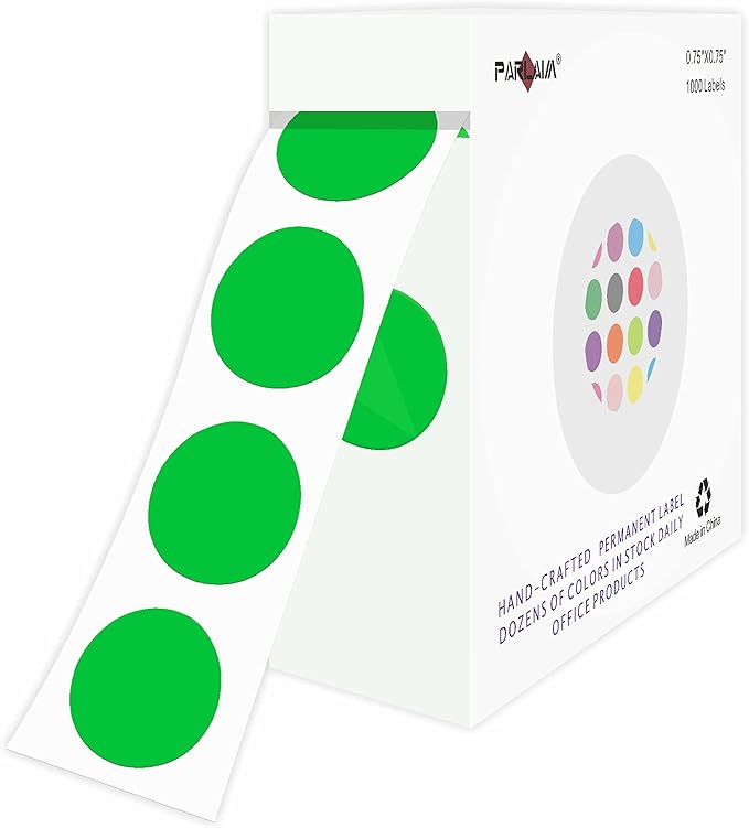 PARLAIM 0.75" Round Color Coding Circle Dot Labels in Roll, 1000 Stickers, 3/4 inch for Garage Sale, Green