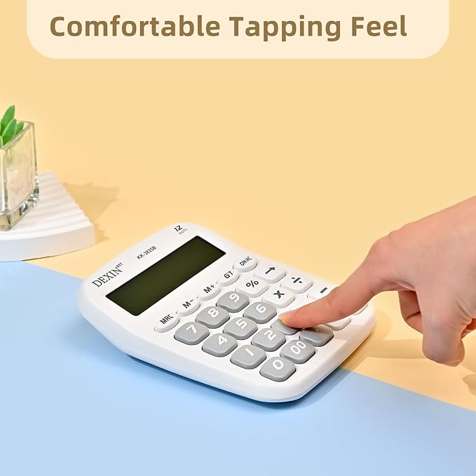Cute Calculators Desktop, 12 Digit Basic Calculator with Big Buttons, Aesthetic Desk Accessories Large LCD for Office School Supplies (White)