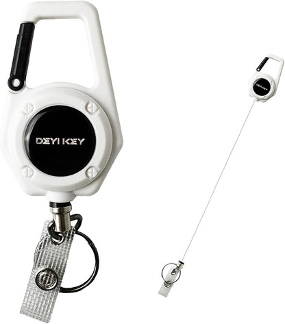 Retractable Keychain Heavy Duty, Multitool Carabiner Badge Holder, Retractable Keychain Clip Id Holder, Tactical ID Badge Reel with 29.5" Steel Retractable Cord, White