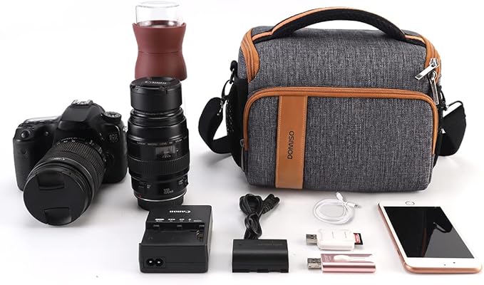 DOMISO Camera Bag Case Waterproof Anti-Shock Shoulder Bag for SLR DSLR Compatible with Nikon D90 D7000 D5300/Canon 60D 700D 5D2/Sony A580 A900/OLYMPUS/Fujifilm/Sony/Panasonic/Pentax/Samsung,Grey