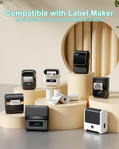 M100 Square Label 1.57'' x 1.18'' (40 x 30 mm), Compatible with Label Maker M110/ M220/ M221/ M120/ M200/M260/M150, White, 230 Labels/Roll, Multi-Purpose Adhesive Thermal Labels, Black on White