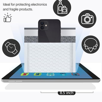 UCGOU Bubble Mailers 8.5x12 Inch White 25 Pack Usable Size 8.5x11 Poly Padded Envelopes #2 Medium Mailing Opaque Packaging Postal Self Seal Waterproof Boutique Shipping Bags for Clothes Makeup