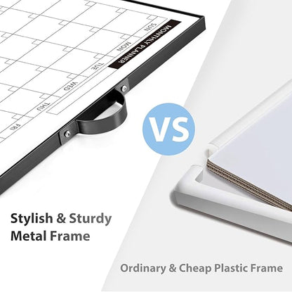 ARCOBIS Monthly Calendar Whiteboard Dry Erase Cork Board Combination for Wall, 12"x16" Magnetic Dry Erase Board, Double-Sided White Board, Portable Board for Planning, Office, School, Home, Black