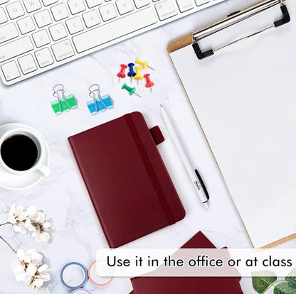 feela 15 Pack Pocket Small Notebooks Bulk, Mini Cute Notepads Hardcover College Ruled Lined Journals with Pen Holder for School Business Memos, with 15 Black Pens, 3.5”x 5.5”, A6, Wine