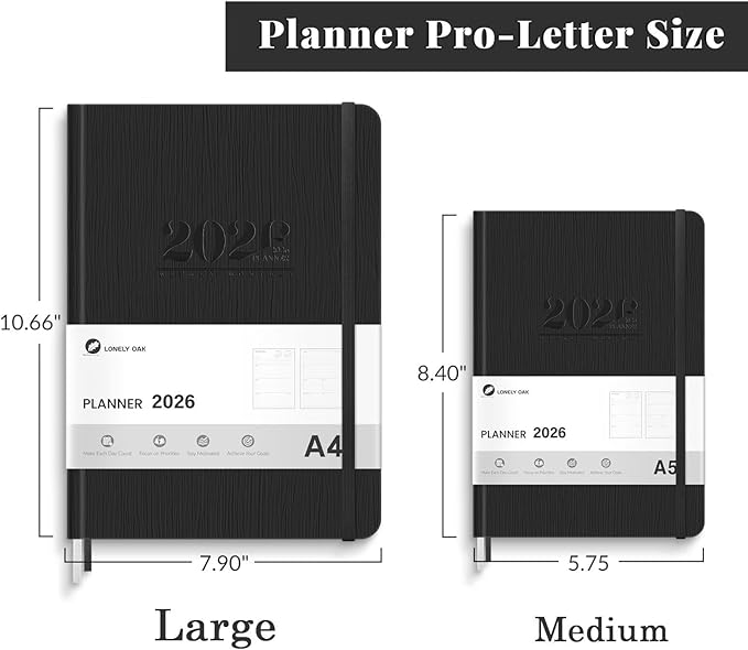 2026 Planner, Large Weekly and Monthly Planners, A4 Faux Leather Daily Calendar 2026 Planner, 12 Month Agenda from Jan. to Dec., Hardcover Habit Tracker Journal(Black)