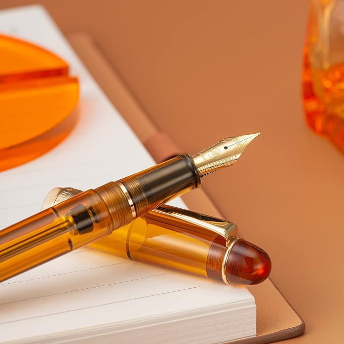 Asvine V126 Vacuum Filling Fountain Pen Extra Fine Nib, Transparent Brown Acrylic, Large-Capacity with Gift Case