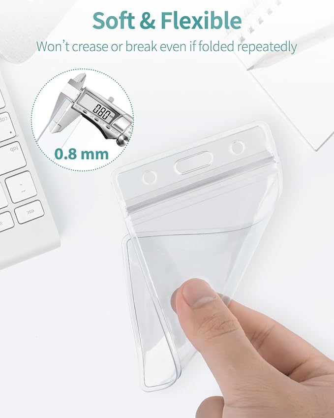Uniclife 5 Pack Badge Holder Vertical Clear Plastic Case with Retractable Badge Reel Carabiner Clip Soft Waterproof Card Protector for IDs Credit Cards Proximity Cards Driver’s Licenses and Passes