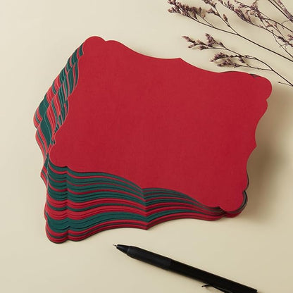 50 Pack Christmas Blank Kraft Cards Cardstock Thick Paper Brown Greeting Cards for DIY Gift Card Menus, Baby Shower and Wedding Invitations (Christmas Red/Green, 4x6IN)