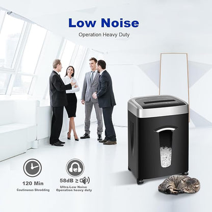 120-Minute Paper Shredder - 15-Sheet Capacity, 30L（7.9 Gallon） Bin, 58dB Quiet Operation, P4 Cross-Cut Heavy-Duty Shredder for Home & Office Use