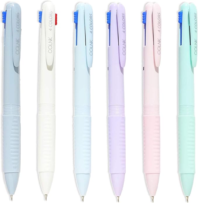 COLNK Multicolor Ballpoint Pen 0.5, 4-in-1 Colored Pens Fine Point,Ballpoint Gift Pens for Planner Journaling,Assorted Ink, 6-Count