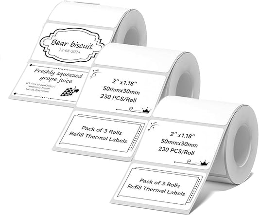 3 Rolls Labels for NIIMBOT B1 B21 B3S B31 K3, 2'' x 1.18'' (50x30mm) Kitchen Labels for Containers, Waterproof, Oil-Proof and Tear-Proof Thermal Printer Labels