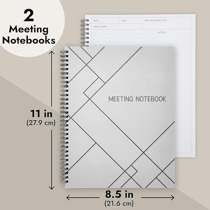 2 Pack Meeting Notebooks for Work, Spiral-Bound Daily Planner for Project Management, Office, Business, Note Taking, Organizer (160 Pages, 8.5 x 11 In)