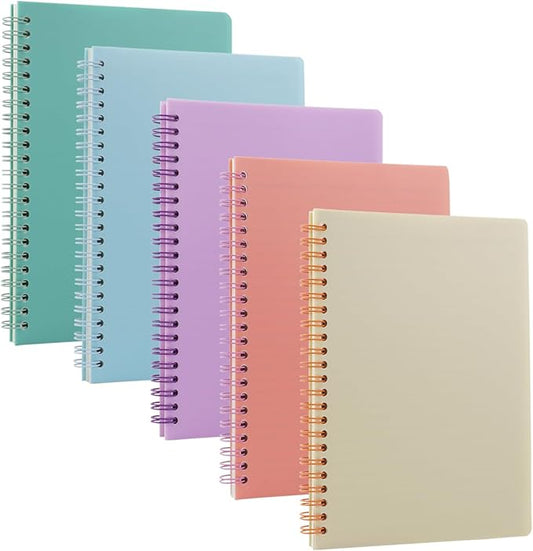 5 Pack Lined Spiral Journal Notebook for Women & Men, 8.3" x 5.7",80 Sheets/160 Pages College Ruled Notebook, A5 Plastic Hardcover Notebook for Office,School,Home