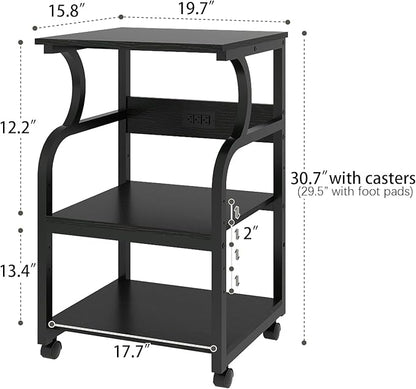 Natwind 3 Tier Printer Stand,Printer Table with Adjustable Storage Shelf, Rolling Printer Cart with Wheels for Home Office Organization,Multifunctional Shelves for Heat Press,3D Printer (Black)