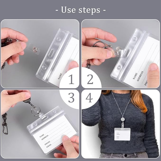 3 Pack Lanyards for Id Badges with 6 Pcs Id Badge Holder Retractable Badge Holders Stainless Steel Teacher Lanyard Cruise Ship Lanyards for Girl Women (Black)