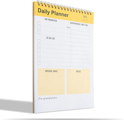Daily Planner Notebook, To Do List Notepad, Spiral Notebook, Undated-52 Sheets-6.5" x 9.8" Checklist, Notebooks for Work, Personal Organizer Notepad, Daily Task Notebook (Yellow)