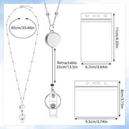 Lanyards for Id Badges 3 Pack Badge Lanyard with 6 Pcs Id Badge Holder Retractable Stainless Steel Teacher Lanyards Cruise Ship Lanyards for Girl Women (Gold, Silver, Bright Blue)