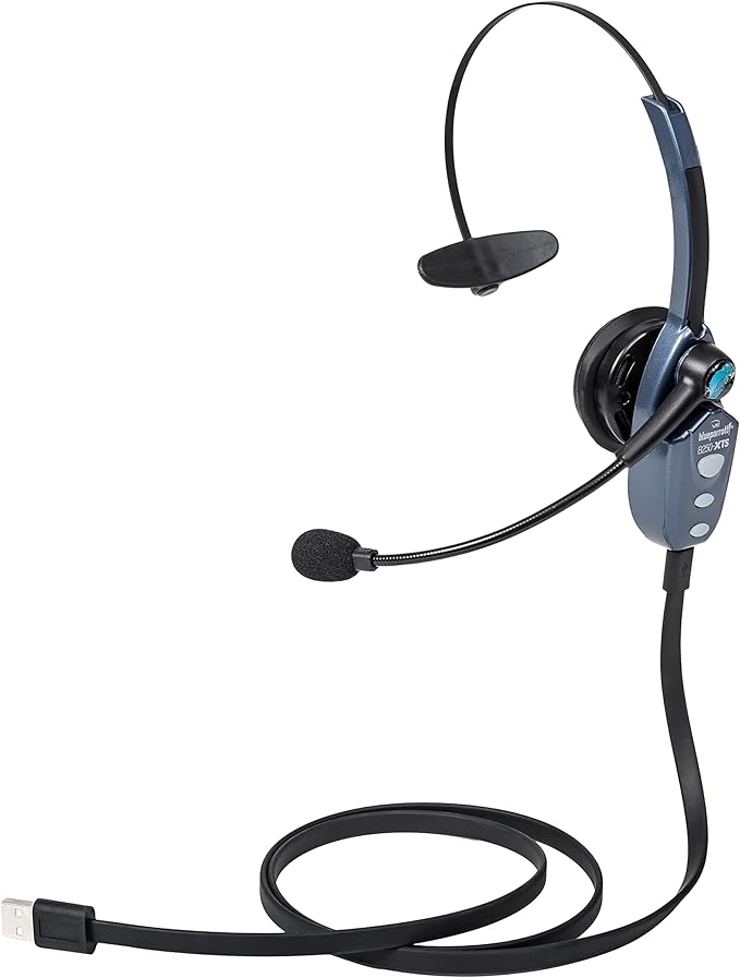 BlueParrott B250-XTS Mono Wireless Trucker Bluetooth Headset – Use On The Go, Ideal for High-Noise Environments, 91% Noise Cancellation - Includes USB-C Charging Cable, Black