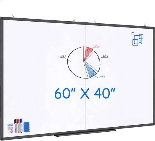 White Board Dry Erase 60x40, Maxtek Large Magnetic Whiteboard Black Dry Erase Boards for Wall, Aluminum Presentation Wall-Mounted Marker Board with a Long Pen Tray for School, Classroom, Office & Home