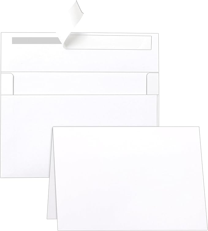 100 Packs Blank White Note Cards and Envelopes 4 x 6 Heavyweight Folded Cardstock and A4 Envelopes Printable Self Seal for Christmas DIY Greeting Cards, Wedding Invitations, Thanksgiving Card