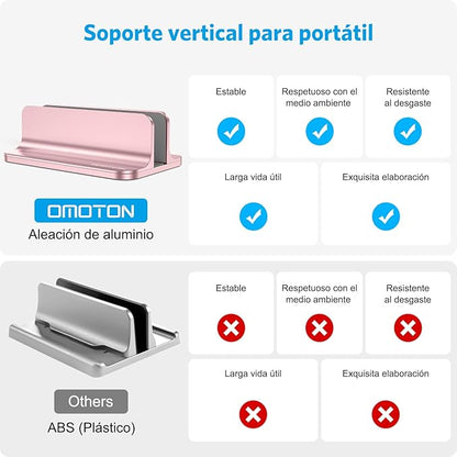 OMOTON Vertical Laptop Stand Holder, Desktop Aluminum Stand for MacBook with Adjustable Dock Size, Fits All MacBook, Surface, Chromebook and Gaming Laptops (Up to 17.3 inches), Rose Gold